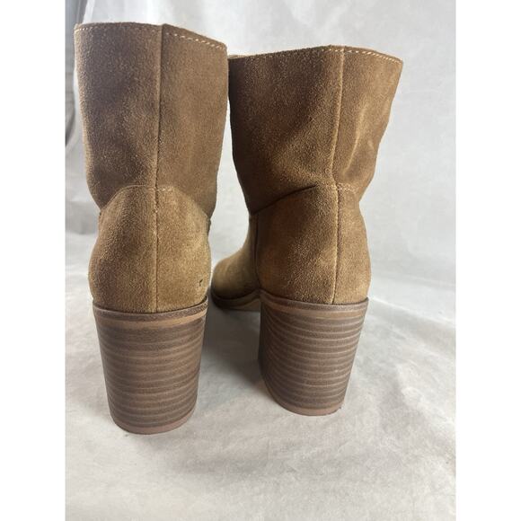 Lucky Brand Peep Toe Ryemi Topanga Tan Suede Booties Block Heels US Size 8.5 M - Picture 4 of 8